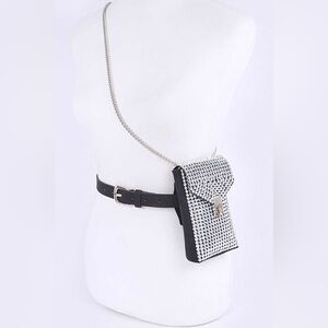 2-Way Silver & Black Chain Statement Belt Bag